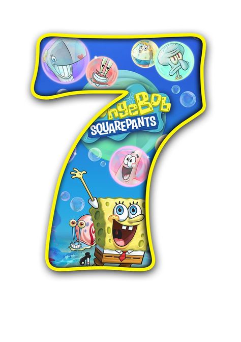 Number 7 Cake Topper Printable, Spongebob Table Decorations, Spongebob Printables, Sunđer Bob, Spongebob Happy, Spongebob Birthday Cake, Spongebob Faces, Spongebob Cake, Spongebob Cartoon