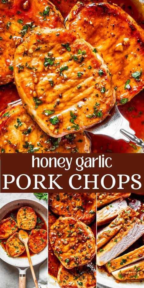 Summer Dinner Recipes Pork Chops, Honey Garlic Glazed Pork Chops, Honey Garlic Baked Pork Chops, Homey Garlic Pork Chop Recipes, Porkchops Dinner Ideas Healthy, Easy Dinner Ideas Pork Chops, Honey Garlic Pork Bowl, Pork Honey Garlic, Easy Dinner Ideas On The Grill