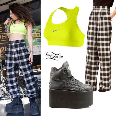 Love that Charli XCX style especially the boots! Charli Xcx Style, Steal Her Style, Bodycon Tops, Cher Lloyd, Nike Pro Women, Batwing Top, Denim Dungarees, Clothes Outfits, Celebrity Names