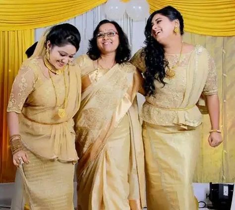 Chattayum Mundum, Kerala Christian Wedding, Onam Outfits, Christian Wedding, Reception Dress, Kerala, Christening, Saree, Dresses