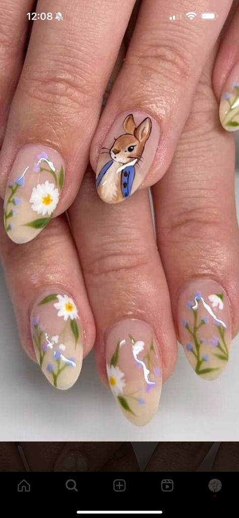 Peter Rabbit Nails, Goose Nails, Pooh Bear Nails, Winnie The Pooh Nails, Bird Nails, Almond Acrylic, Guts Tour, Bears Nails, Bunny Nails