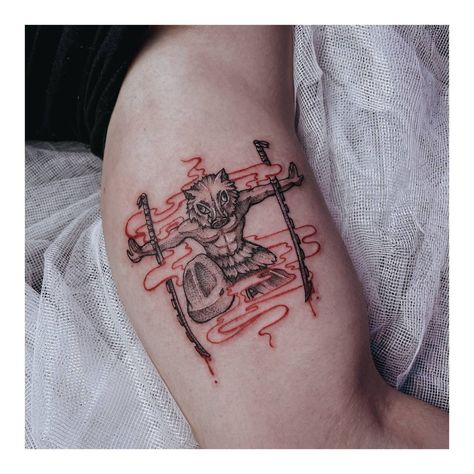 Demon Slayer Tattoo Inosuke, Inoske Tattoo Design, Demon Slayer Flower Tattoo, Inosuke Tattoo Ideas, Demon Slayer Tattoos, Demon Slayer Tattoo Ideas, Inosuke Demon Slayer, Demon Slayer Tattoo, Slayer Tattoo