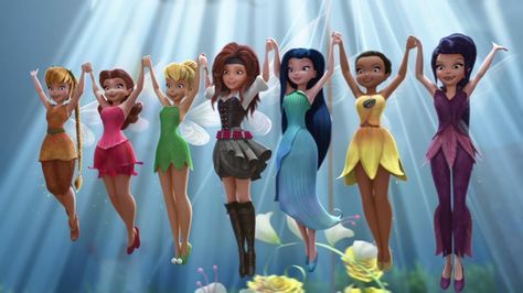 Fawn, Rosetta, Tinker Bell, Zarina, Silvermist, Iridessa and Vidia Disney Fairies Costumes, Tinkerbell Characters, The Pirate Fairy, Disney Faries, Tinkerbell Wallpaper, Disney Fairies Pixie Hollow, Tinkerbell Movies, Kostuum Halloween, Pirate Fairy