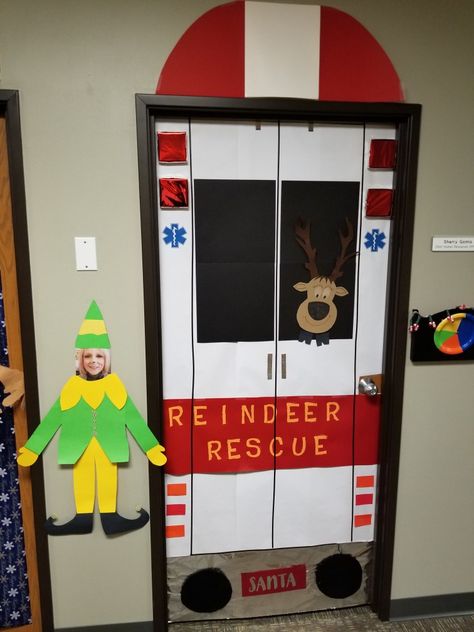 Christmas Door Decorating Contest For Nurses, Reindeer Hospital Door Decoration, Christmas Door Decorations Medical, Nursing Home Door Decorations, Christmas Door Decorating Contest Office Funny Hilarious, Nurse Christmas Door, Christmas Work Decorations, School Nurse Door Decoration, Nurse Door Decorations