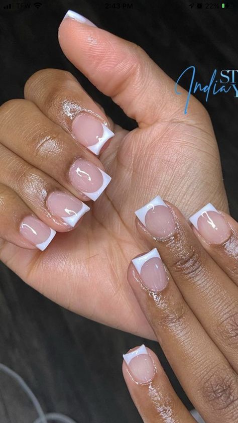 French Tip With Clear Base, French Tip Press On Nails Short, Small French Tips, Small French Tip Nails, Short White French Tip Nails, Short White French Tip, French Tip Short, Short French Tip Nails, Short French