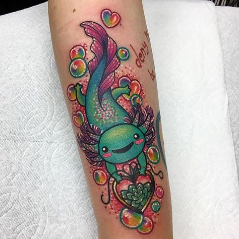 Rainbow Mexican Axolotl who loves succulents!! Thanks so much Magi! I had a blast tattooing you and Justine #axolotl #axolotltattoo #wlba Axolotl Tattoo, Jewel Tattoo, Tattoo Graphic, Arrow Tattoos, Henna Tattoo Designs, Time Tattoos, Rose Tattoos, Tattoo You, Trendy Tattoos