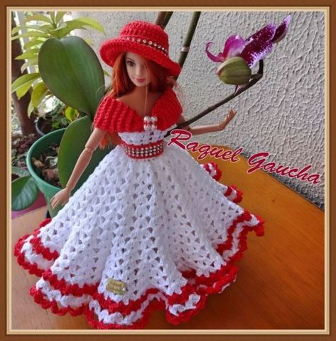 Crochet doll dresses find free patterns Barbie Crochet Gown Pattern, Crochet Barbie Patterns Free Ball Gowns, Barbie Crochet Gown, Habit Barbie, Crocheted Dresses, Crochet Barbie Patterns, Ken Clothes, Crochet Doll Clothes Free Pattern, Crochet Doll Clothes Patterns