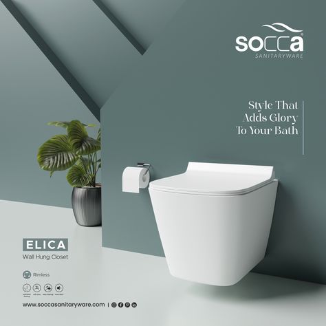 Enhance the essence of minimalism in your bath space with elica wall hung closet.  #soccasanitaryware #bathroomtrends #bathroomdesign #upgrade #bathroomfeels #sanitaryware #bathdesign Wall Hung Closet, 3d Ideas, Sanitary Ware, Bathroom Trends, Bath Design, Closet Design, Page Design, Bathroom Design, Essence