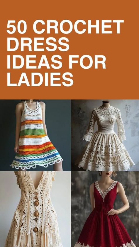 Create beautiful crochet dresses for ladies with these fashionable pattern ideas. Great for crocheters looking for stylish clothing projects. Crochet Corset Dress Pattern, Free Knit Dress Patterns For Women, Simple Crochet Dress Pattern Free, Crochet Long Dress Pattern Free, Crochet Ball Gown, Crochet Fairy Dress, Crochet Winter Dress, Crochet Christmas Dress, Crochet Dress Free Pattern