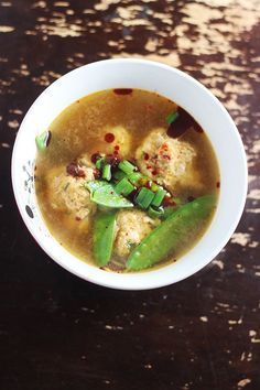 Asian ginger chicken meatball soup Asian Chicken Meatball Soup, Asian Meatball Soup, Asian Chicken Meatballs, Chicken Meatball Soup, Meatball Soup Recipes, Chicken Flock, Chili Garlic Paste, Chicken Meatball, Chicken Wontons