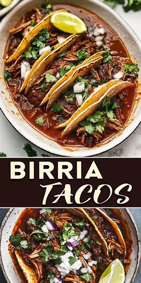 🌮 These Birria Tacos are stuffed with tender, slow-cooked meat and served with a rich consommé for dipping. Juicy, flavorful, and absolutely addictive, they’re perfect for taco nights or entertaining guests. Whether you use beef or lamb, these tacos are bound to impress! 💡 Pin it now and bring the flavors of Mexico to your kitchen! #BirriaTacos #MexicanFood #TacoTuesday #StreetFood #ComfortFoodIdeas 🌶️🥩 Recipes For Mexican Food, Tritip Meals Ideas, Birria Meat Recipe, Birria Taco Recipe Mexican, Lamb Birria Tacos, Mexican Beef Recipes Authentic, Birria Recipe Mexican Instapot, Birria Recipe Mexican Authentic, Birria Consome Recipe