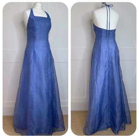 Blue Halter Neck Dress, Halter Neck Prom Dress, Medieval Things, Vintage Dresses For Sale, Vintage Prom Dresses, Vintage Prom Dress, Robes D'occasion, Blue Organza, Vintage Prom