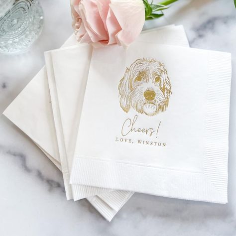 Custom Dog Napkins Wedding, Bar Napkins Wedding, Wedding Dog Napkins, Pet Napkins Wedding, Dog Wedding Napkins, Dog Napkins Wedding, Wedding Napkin Ideas, Bahamas Wedding Ideas, Engagement Napkins