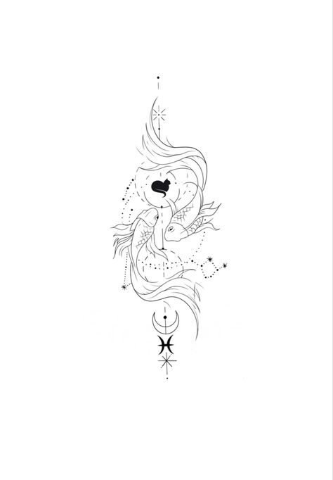 Pisces Fish Tattoo Designs, Pisces Design Tattoo, Aesthetic Koi Fish Tattoo, Pices Tattoo Fish, Pisces Tattoo Outline, Pieces Fish Tattoos, Gemini Fish Tattoo, Pisces Patchwork Tattoo, Pisces Tattoo Forearm