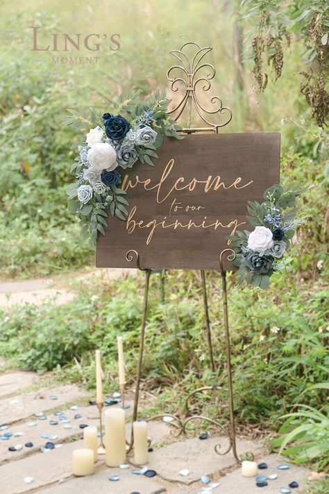 Meghan Wedding, Backyard Barn, Flower Sign, Table Garland, February Wedding, Boho Wedding Gowns, Wedding Flower Packages, Dusty Blue Weddings, Wedding Decor Inspiration