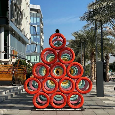 Tire Sculpture, Tire Projects, Dubai Design District, Street Sculpture, Dubai Design, Tire Art, Goodyear Tires, Eco Friendly Art, Dubai Real Estate