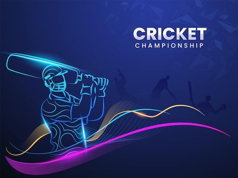 Cricket championship concept with linear... | Premium Vector #Freepik #vector #cricket-team #cricket-match #cricket-league #cricket-game Cricket League Poster, Cricket Match Poster, Cricket Poster Design, Cricket Banner, Cricket Background, Cricket Bowler, Sri Lankan Flag, Cricket Posters, Rain Status