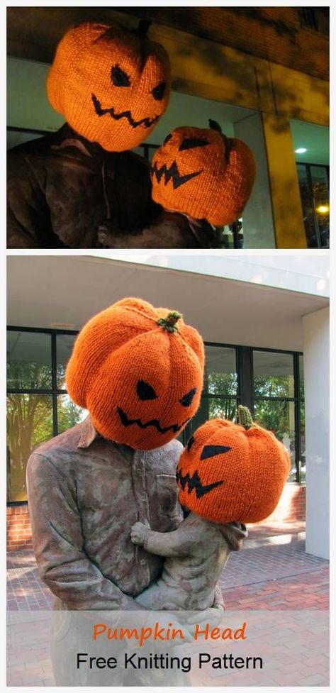 Pumpkin Head Free Knitting Pattern for Halloween Pumpkin Head Mask, Crochet Pumpkin, Pumpkin Head, Crochet Inspiration, Halloween Crochet, Free Knitting Pattern, Free Knitting, Halloween Pumpkins, Knitting Pattern