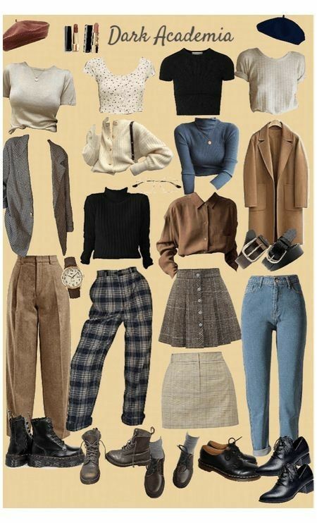 Light Academia Outfit, Celana Jogger Wanita, Different Types Of Clothes, Outfit Ideas For Office, Academia Aesthetic Outfit, Dark Academia Outfit, Dark Academia Outfits, Types Of Clothes, Academia Outfits