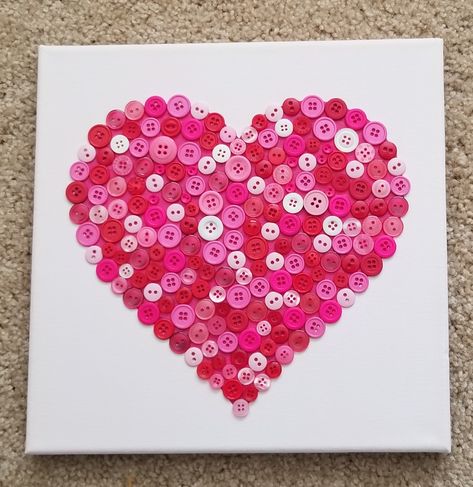 Button Art Heart Valentine Button Crafts, Button Wall Art, Button Heart, January Crafts, Button Craft, Senior Center, Art Heart, Diy Buttons, Button Art