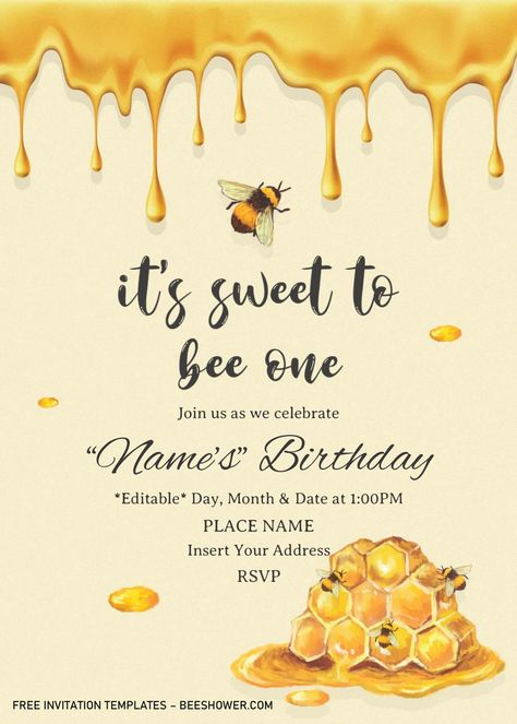 Cool First Bee Day Baby Shower Invitation Templates For Word Bee Day Invitation Template, Bumble Bee Birthday Invitations, Bee Invitations Birthday, Bee Themed Birthday Party 1st Invitation, First Bee Day Party Invitation, Bee Party Invitations, Bee Theme Invitations, First Bee Day Invitation, 1st Birthday Theme For Boys