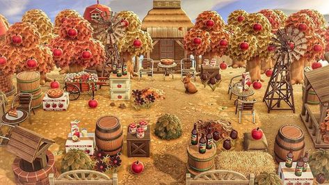 Apple Acnh Villager, Animal Crossing Fall Builds, Acnh Cottagecore Orchard, Acnh Autumncore Island, Apple Orchard Animal Crossing, Animal Crossing Apple Orchard, Acnh Apple Cider Stand, Acnh Apple Orchard Ideas, Apple Acnh