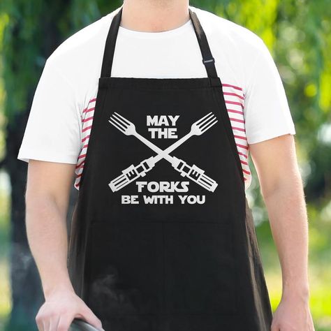 May The Forks Be With You Funny Apron For Men Star Wars | Etsy Star Wars Apron, Mens Aprons Sayings, Apron Sayings Funny, Funny Aprons Sayings For Women, Nina Aesthetic, Apron Sayings, Men Aprons, Men Apron, Men Cooking