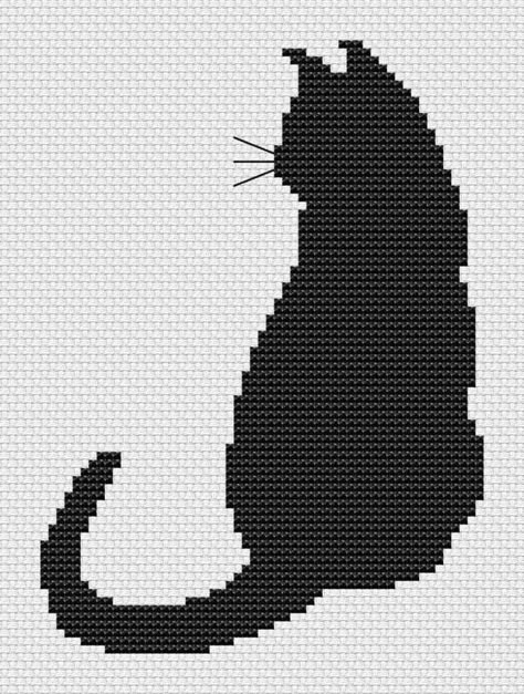 Black Cat Cross Stitch Pattern Free, Cat Cross Stitch Pattern Free, Black Cat Pixel Art, Black Cat Cross Stitch Pattern, Cat Cross Stitch Charts, Black Cat Cute, Black Cat Cross Stitch, Cross Stitch Cat, Cat Projects