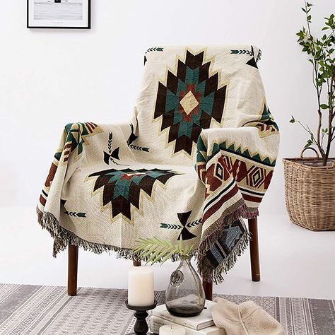 "100% Cotton THROW SIZE: 50\" W x 60\" L (include the Fringe); Fabric Content : 60% Cotton and 40% Polyester; Weight: 2.2lb DESIGN: Colorful southwest design, inspired by traditional southwest art, these lovely throws blanket let you add beautiful style and color to your home and feature an Aztec pattern in classic Southwestern colors of tan, chocolate, off white and turquoise, and also popular for hippie and boho themes, adds extra texture to your decor and turns your room into an inviting spac Boho Throw Blanket, Aztec Blanket, Boho Blanket, Cotton Throw Blanket, Blanket Cover, Sofa Blanket, Sofa Seats, Sofa Couch Bed, Decorative Blankets