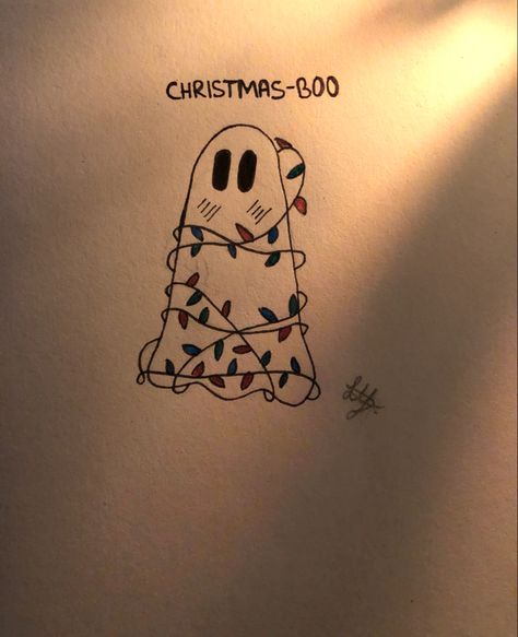 Creepy Christmas Drawing, Christmas Lights Drawing, Ghost Drawing, Christmas Ghost, Journal Lettering, Creepy Christmas, Lettering Ideas, Bullet Journal Lettering Ideas, Christmas Canvas