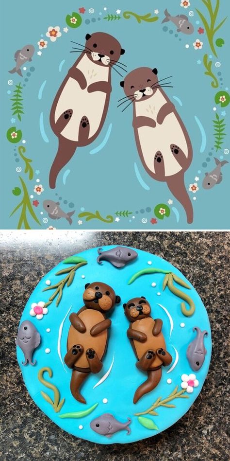 Otter Birthday, Animal Cakes, Birthday Cake Decorating, Diy Clay Crafts, 9th Birthday, 8th Birthday, 7th Birthday, Teaching Art, Otters