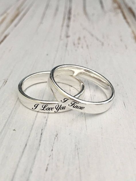 I Love You - I Know Couples Rings Set(Purchased Separately)/Custom Personalized  Engraved  925 Sterling Silver by NaosJewel on Etsy Engraved Silver Ring, Best Friend Rings, Paw Print Ring, Sister Rings, Bff Jewelry, Friend Rings, Buena Park, Couples Ring Set, Sterling Silver Rings Set