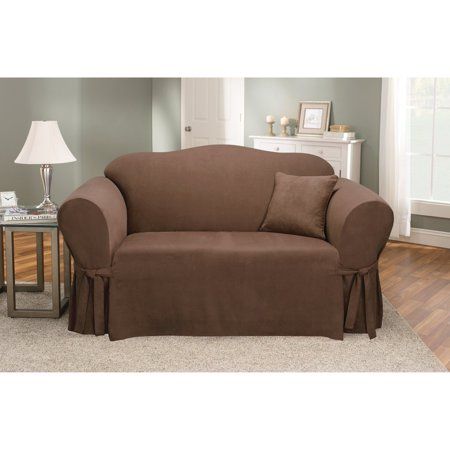 Give your old furniture a fresh, new look in seconds with the Sure Fit Soft Suede Sofa Cover. Featuring a simple yet elegant design, it pairs with different decor themes, making it a stylish choice for the home. The Sure Fit suede sofa cover instantly transforms old couches into renewed furniture pieces with a sleek and modern finish. It is made from polyester for a soft feel and is completely machine washable for easy care. This skirted sofa slipcover can also be tumble dried for even greater c Suede Sofa, Suede Box, Loveseat Covers, Slip Covers, Loveseat Slipcovers, Couch And Loveseat, Slip Covers Couch, Decor Themes, Brown Fabric