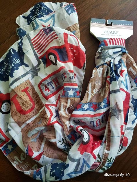 Dollar Tree Scarf Crafts, Dollar Tree Scarf Wreath, Dollar Tree Patriotic Decor, Dollar Tree Patriotic Crafts, Scarf Wreath, Patriotic Decorations Diy, Welcome To June, Diy Grapevine Wreath, Hobby Lobby Diy