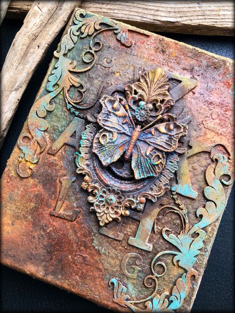 Multi Media Art Ideas, Mixed Media Journal Cover, Finnabair Mixed Media, Steampunk Diy Crafts, Steampunk Mixed Media Art, Mixed Media Boxes, Steampunk Mixed Media, Mixed Media Layout, Altered Canvas