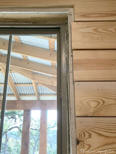 Window Trim With Shiplap Walls, Shiplap Around Windows With Trim, Shiplap Window Trim, Cabin Window Trim Ideas Interior, Shiplap Window Wall, 4 Pane Window Ideas, Cabin Trim Ideas, Shiplap Trim Ideas, Shiplap Around Windows