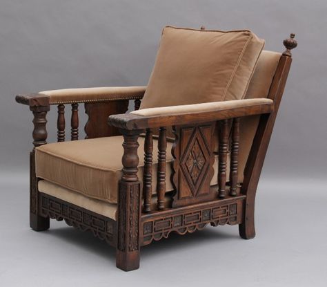 1920's Carved Club Chair With Acanthus Motif, Seating, Spanish Revival, Mediterranean and European Antiques at Revival Antiques Spanish Style Chairs, Spanish Colonial Furniture, Spanish Carved Furniture, Mediterranean Furniture, 1920s Furniture, Antique Indonesian Furniture, Art Nouveau Furniture Accent Chairs, Monterey Furniture, Spanish Furniture