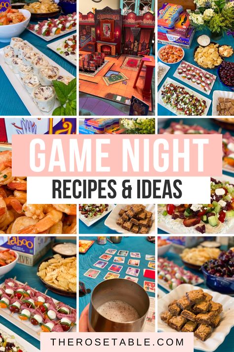 Board Game Night Food Ideas, Host Game Night Ideas, Game Night Hosting Ideas, Game Night Ideas Decorations, Host Game Night, Hosting A Game Night, Pokeno Party Ideas Game Night, Card Night Food, Family Game Night Snack Ideas