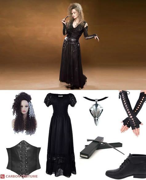 Bellatrix Halloween Costume, Bellatrix Lestrange Costume Diy, Bellatrix Halloween, Bellatrix Lestrange Makeup, Bellatrix Lestrange Halloween Costume, Sirius Black Costume, Bellatrix Cosplay, Bellatrix Lestrange Cosplay, Bellatrix Lestrange Costume