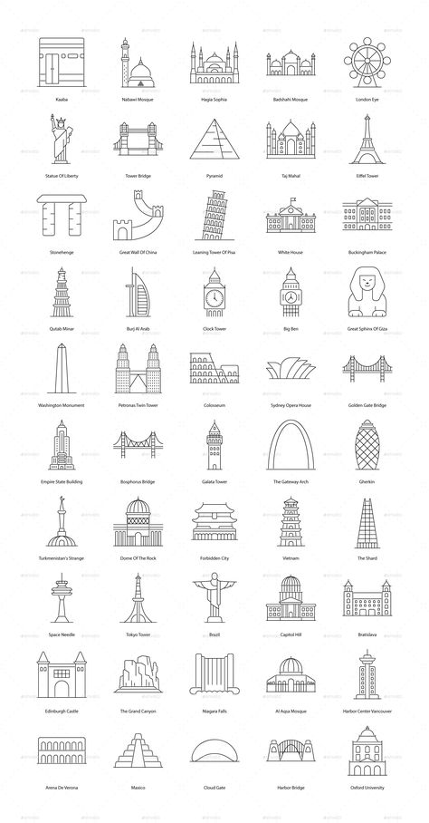 Tattoos Of Countries Visited, World Landmarks Icons, World Landmarks Drawing, Klcc Illustration, Landmark Tattoo, Landmark Drawing, Traveler Tattoos, Story Covers Instagram, Landmark Design