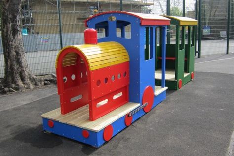 Wooden Train Playground, Train Playground, Daycare Inspiration, Playground Painting, Train Garden, Indoor Playground Design, Preschool Playground, Outdoor Play Structures, Playground Toys