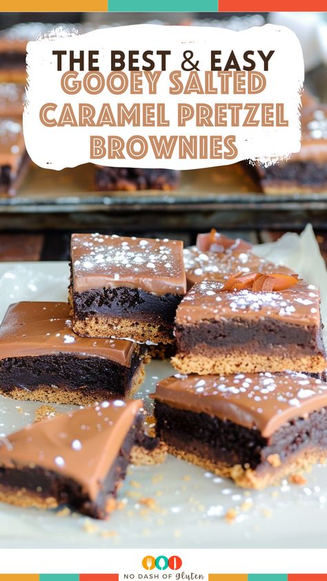 Gooey Salted Caramel Pretzel Brownies Caramel Pretzel Brownies, Pretzel Brownies, Salted Caramel Pretzels, Brownies Recipes, Caramel Pretzels, Salted Caramel Brownies, Oreo Dessert, Recipes Cake, Bar Recipes