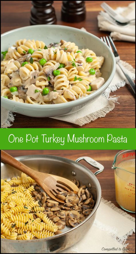 Turkey Mushroom Pasta, 600 Calorie Meals, Turkey Mushroom, Turkey Leftovers, Fusion Recipes, Fall Fun Food, Dinner Leftovers, One Pot Dinners, Calorie Meals