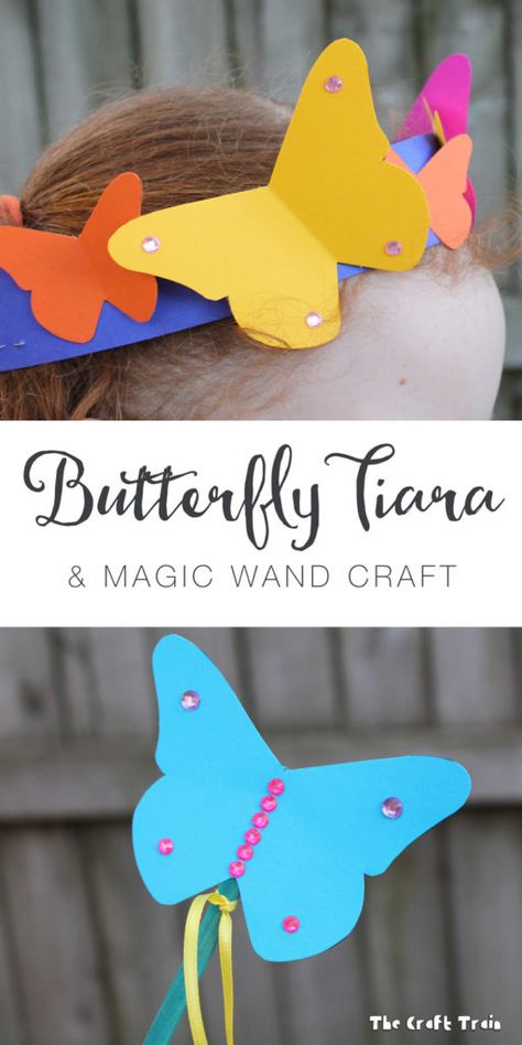 Butterfly tiara and magic wand craft with free printable template Butterfly Pinata, Fairy Activities, Magic Wand Craft, Coolest Costumes, Butterfly Tiara, Wand Craft, Real Butterflies, Printable Butterfly, Birthday Fairy