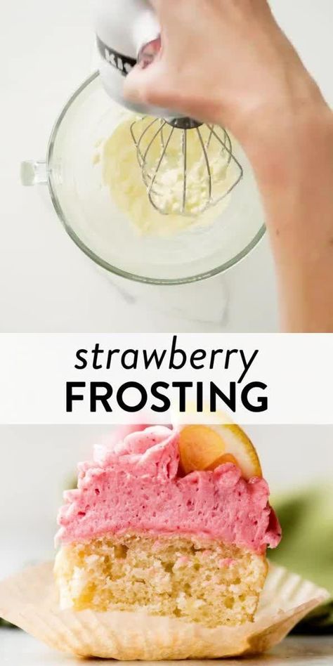 How to make naturally flavored (and colored) strawberry buttercream frosting! This strawberry buttercream is ultra creamy and smooth with intense strawberry flavor. #buttercream #frostingrecipes #strawberryfrosting Cupcakes Summer, Strawberry Frosting Recipes, Fruity Cupcakes, Strawberry Buttercream Frosting, Frosting Cake, Creamy Frosting, Frosting Recipes Easy, Strawberry Frosting, Homemade Frosting