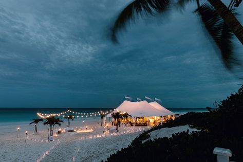 wedding-reception-under-tent-on-beach-destination-wedding-harbour-island-bahamas-sunset-lantern Beach Tent Wedding, Wedding On Beach, Beach At Dusk, Beach Reception, Harbour Island Bahamas, Tent Wedding Reception, Honeymoon Registry, Tented Wedding, Tent Reception