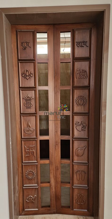 Temple Doors Design, Puja Room Gate Design, Mandir Doors Puja Room, Puja Door Cnc Design, Devghar Door Design, Mandir Gate Design Puja Room, Puja Room Wooden Door Design, Puja Door Design Modern, Temple Room Door Designs