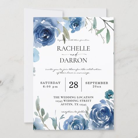 Dusty Blue & Blue Floral Wedding Invitation Wedding Invitations Australia, Blue Floral Wedding, Wedding Invitation Size, Wedding Anniversary Invitations, Fabulous Wedding, Dusty Blue Weddings, Etsy Wedding Invitations, Personalised Wedding Invitations, Blue Wedding Invitations