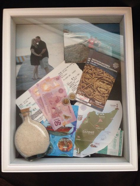 Honeymoon Memory Ideas, Shadow Box Vacation Memories, Honeymoon Shadow Box Ideas, Trip Shadow Box Ideas, Honeymoon Keepsake Ideas, Travel Shadow Boxes, Memory Diy, 3d Picture Frame, Shadow Box Ideas