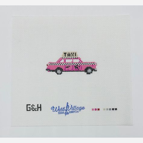 Love Series - Pink Taxi | West Village Knit & Needle Cross Stitch Banner, Cool Cross Stitch Patterns, West Village Apartment, Her Background, Needlepoint Ideas, Love Series, Cartoon World, Needlepoint Designs, Needlepoint Patterns